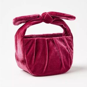 Ann Taylor LOFT Pink Velvet Purse Clutch Knot Handle Bag